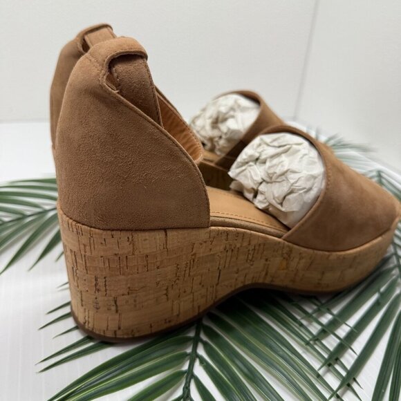 Lisa Vicky Shoes Womens Size 9 Cognac Kid Suede Platform Wedge Sandals LAUD-V - Picture 2 of 12